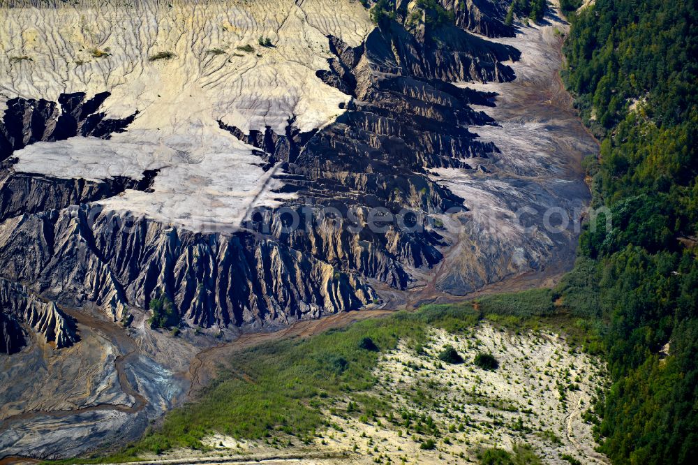 Schipkau from the bird's eye view: Rehabilitation and renaturation work on the layers of a mining waste dump in Schipkau in the state Brandenburg, Germany