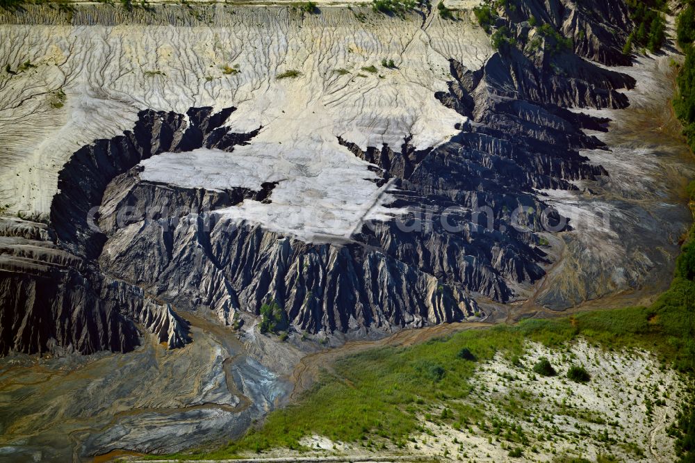 Aerial image Schipkau - Rehabilitation and renaturation work on the layers of a mining waste dump in Schipkau in the state Brandenburg, Germany