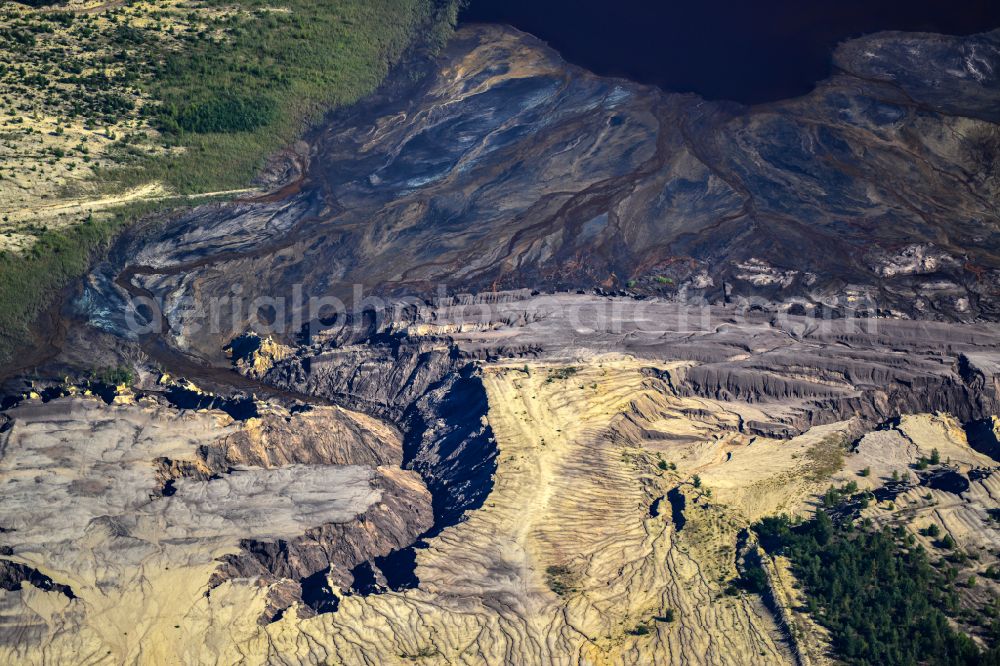 Aerial image Schipkau - Rehabilitation and renaturation work on the layers of a mining waste dump in Schipkau in the state Brandenburg, Germany