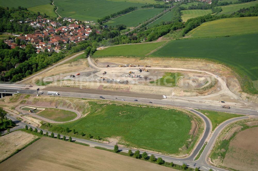 Aerial image Wutha-Farnroda - Dismantling and renaturation of the old lanes of the motorway route and the route of the BAB A4 over the Hoerselberge on the L3007 road in Wutha-Farnroda in the Thuringian Forest in the state of Thuringia, Germany