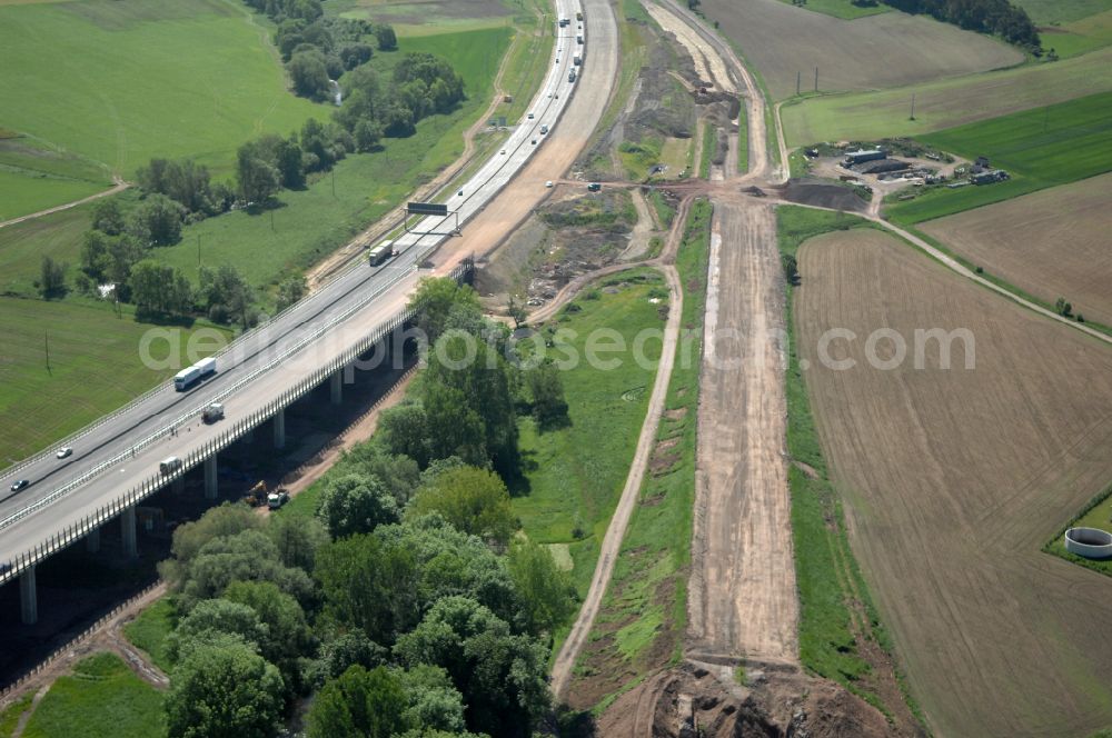 Aerial photograph Wutha-Farnroda - Dismantling and renaturation of the old lanes of the motorway route and the route of the BAB A4 over the Hoerselberge on the L3007 road in Wutha-Farnroda in the Thuringian Forest in the state of Thuringia, Germany