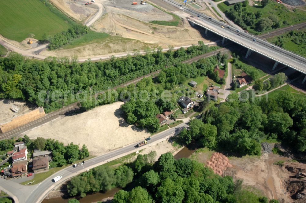 Aerial photograph Wutha-Farnroda - Dismantling and renaturation of the old lanes of the motorway route and the route of the BAB A4 over the Hoerselberge on the L3007 road in Wutha-Farnroda in the Thuringian Forest in the state of Thuringia, Germany