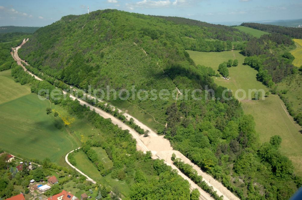 Aerial image Wutha-Farnroda - Dismantling and renaturation of the old lanes of the motorway route and the route of the BAB A4 over the Hoerselberge on the L3007 road in Wutha-Farnroda in the Thuringian Forest in the state of Thuringia, Germany