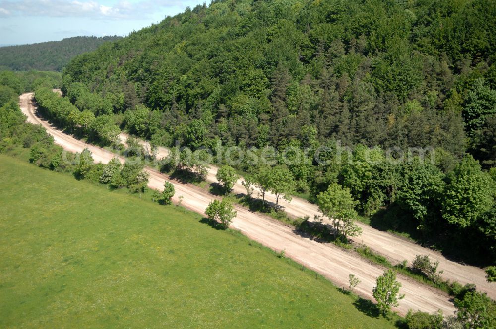 Aerial image Wutha-Farnroda - Dismantling and renaturation of the old lanes of the motorway route and the route of the BAB A4 over the Hoerselberge on the L3007 road in Wutha-Farnroda in the Thuringian Forest in the state of Thuringia, Germany