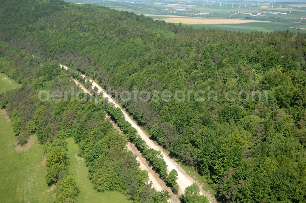 Wutha-Farnroda from above - Dismantling and renaturation of the old lanes of the motorway route and the route of the BAB A4 over the Hoerselberge on the L3007 road in Wutha-Farnroda in the Thuringian Forest in the state of Thuringia, Germany