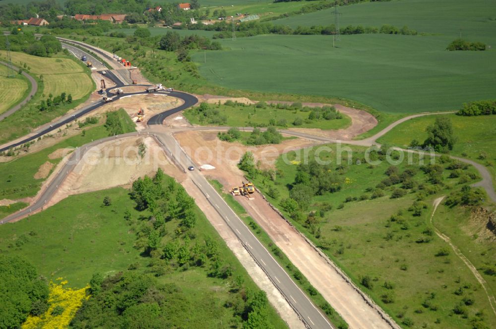 Aerial image Wutha-Farnroda - Dismantling and renaturation of the old lanes of the motorway route and the route of the BAB A4 over the Hoerselberge on the L3007 road in Wutha-Farnroda in the Thuringian Forest in the state of Thuringia, Germany