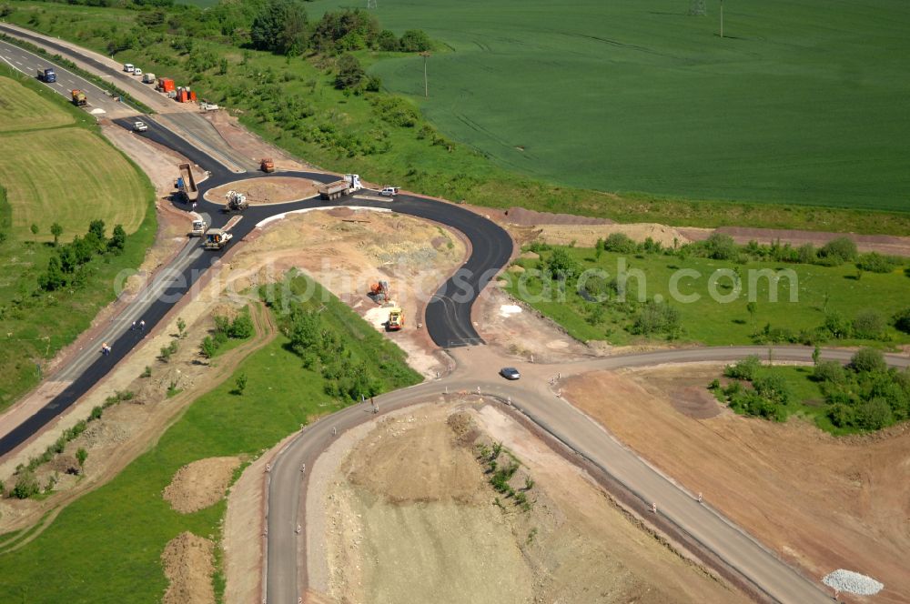 Aerial photograph Wutha-Farnroda - Dismantling and renaturation of the old lanes of the motorway route and the route of the BAB A4 over the Hoerselberge on the L3007 road in Wutha-Farnroda in the Thuringian Forest in the state of Thuringia, Germany