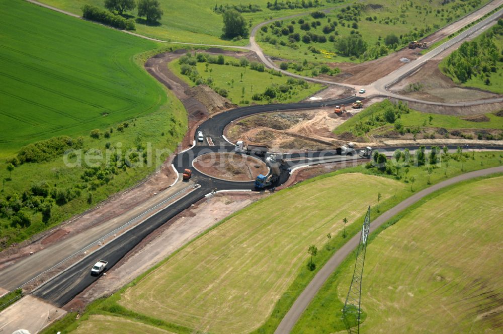 Aerial image Wutha-Farnroda - Dismantling and renaturation of the old lanes of the motorway route and the route of the BAB A4 over the Hoerselberge on the L3007 road in Wutha-Farnroda in the Thuringian Forest in the state of Thuringia, Germany