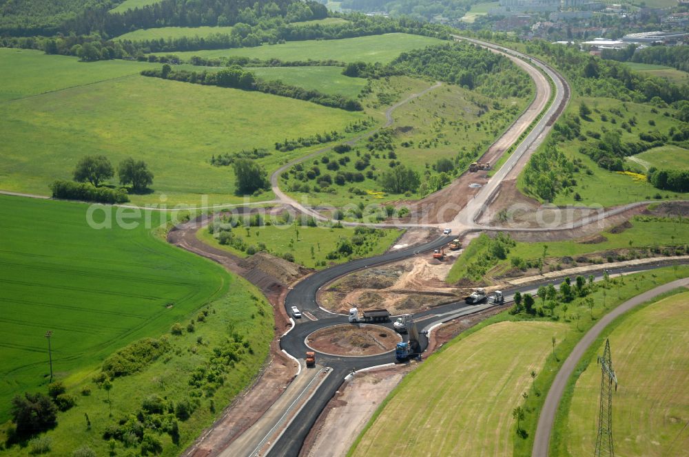 Aerial photograph Wutha-Farnroda - Dismantling and renaturation of the old lanes of the motorway route and the route of the BAB A4 over the Hoerselberge on the L3007 road in Wutha-Farnroda in the Thuringian Forest in the state of Thuringia, Germany