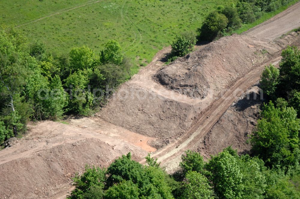 Aerial image Wutha-Farnroda - Dismantling and renaturation of the old lanes of the motorway route and the route of the BAB A4 over the Hoerselberge on the L3007 road in Wutha-Farnroda in the Thuringian Forest in the state of Thuringia, Germany