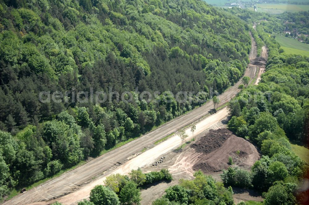 Aerial image Wutha-Farnroda - Dismantling and renaturation of the old lanes of the motorway route and the route of the BAB A4 over the Hoerselberge on the L3007 road in Wutha-Farnroda in the Thuringian Forest in the state of Thuringia, Germany