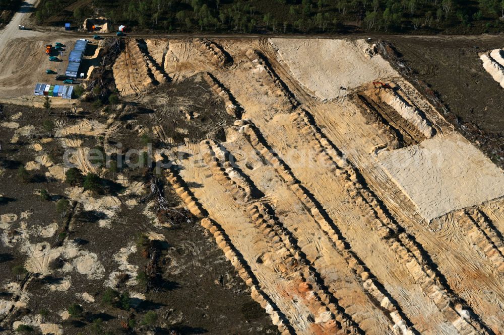 Aerial image Gadow - Renaturation of the former site of the military training area Kyritz-Ruppiner-Heide in Gadow in the state Brandenburg, Germany