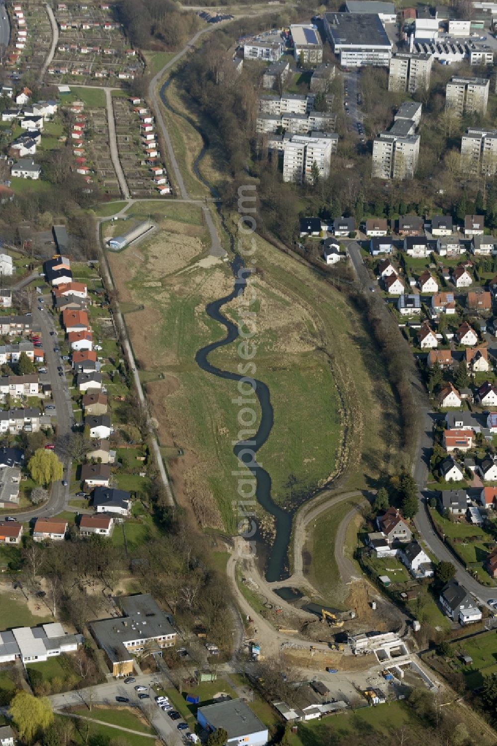 Dortmund from above - View at the restoration of the Emscher in the city district Schüren in Dortmund in the federal state North Rhine-Westphalia