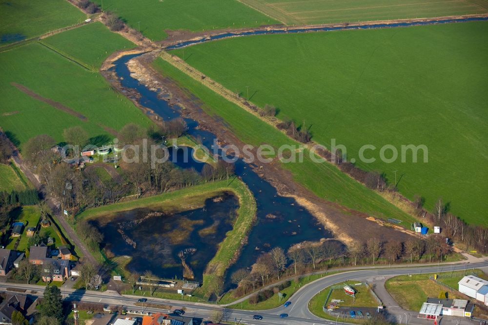 Schaephuysen from above - Renaturated creek Landwehrbach in Schaephuysen in the state of North Rhine-Westphalia