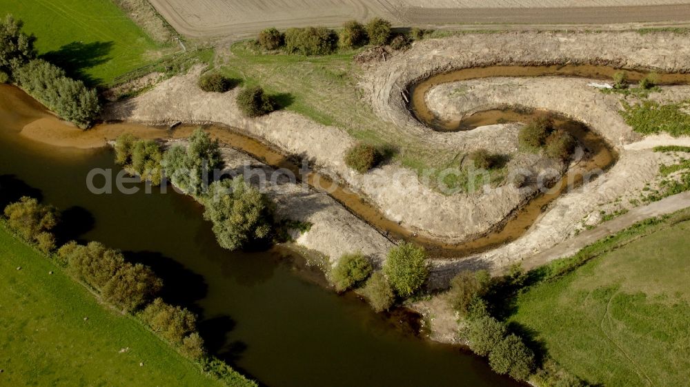 Dorsten from above - Restoration of flood on the banks of the lip at Dorsten in the state of North Rhine-Westphalia