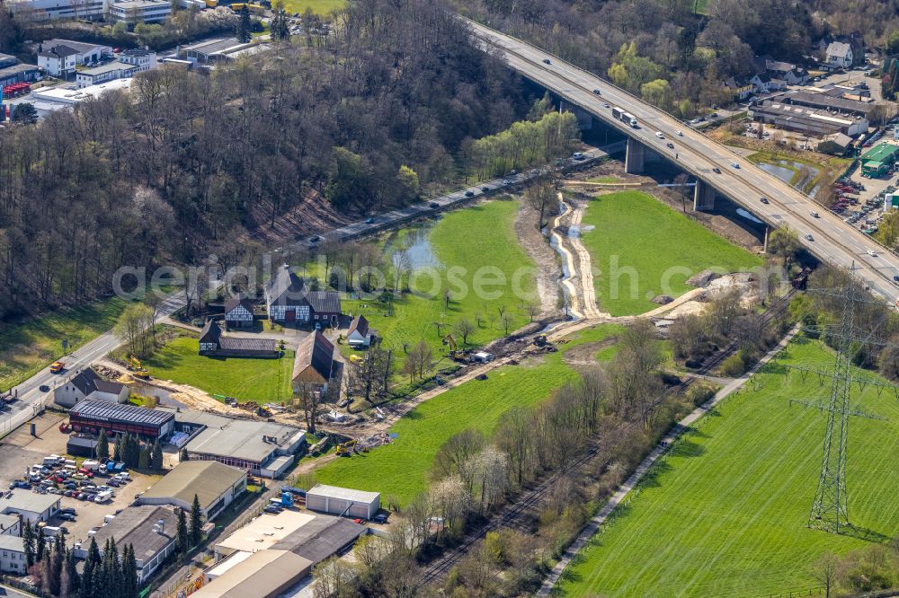 Aerial photograph Herbede - Renaturation measures on the banks of the Kamperbach in Herbede in the Ruhr area in the state of North Rhine-Westphalia, Germany