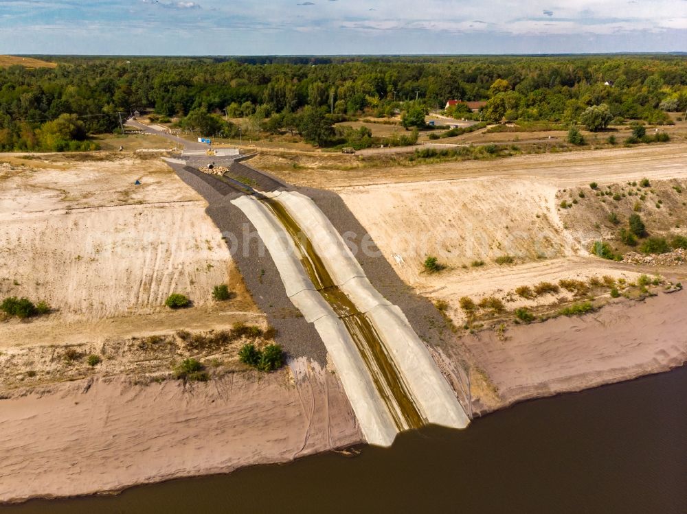 Aerial image Cottbus - Shore areas of flooded former lignite opencast mine and renaturation lake Baltic Sea in the district Merzdorf in Cottbus in the state Brandenburg, Germany