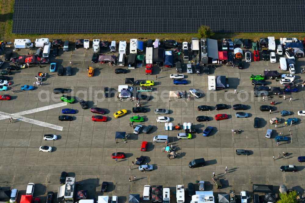 Aerial image Werneuchen - Racing event for a car race on the runway of the airport with a quarter mile race in Werneuchen in the state Brandenburg, Germany