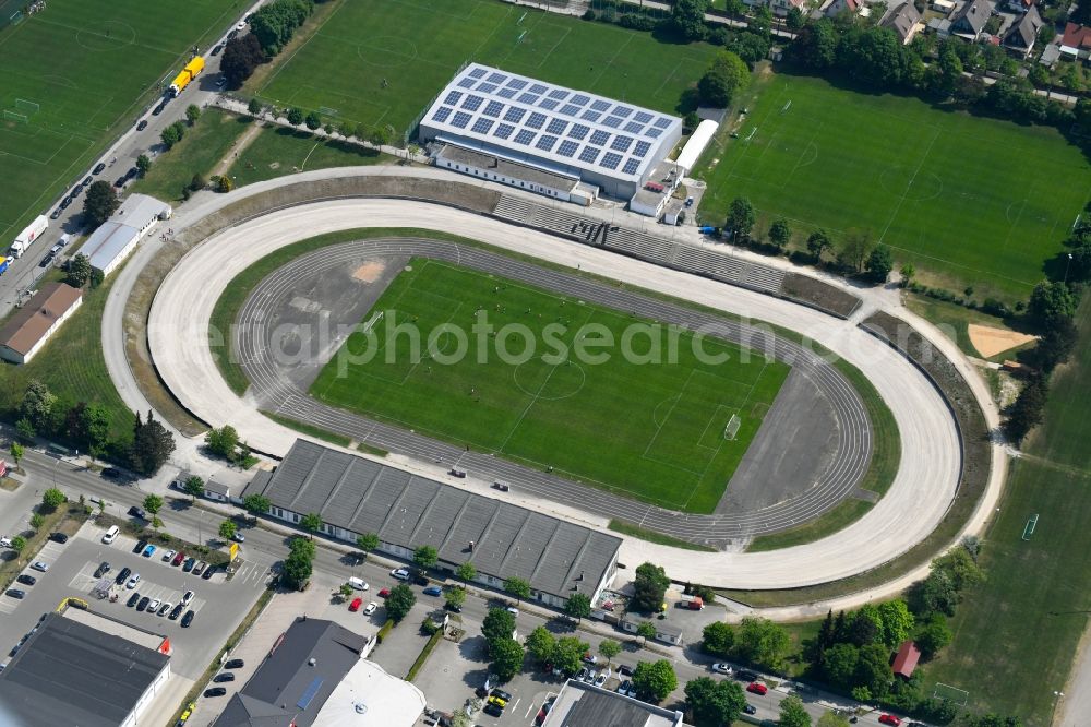 Augsburg from above - Racetrack racecourse on Sportplatzstrasse - Unterer Talweg in the district Haunstetten - Siebenbrunn in Augsburg in the state Bavaria, Germany