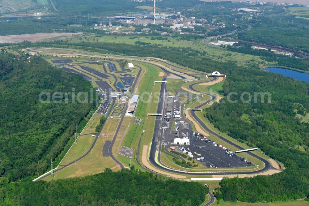 Most from the bird's eye view: Racetrack racecourse Autodrom Most on Tvrzova in Most in , Czech Republic