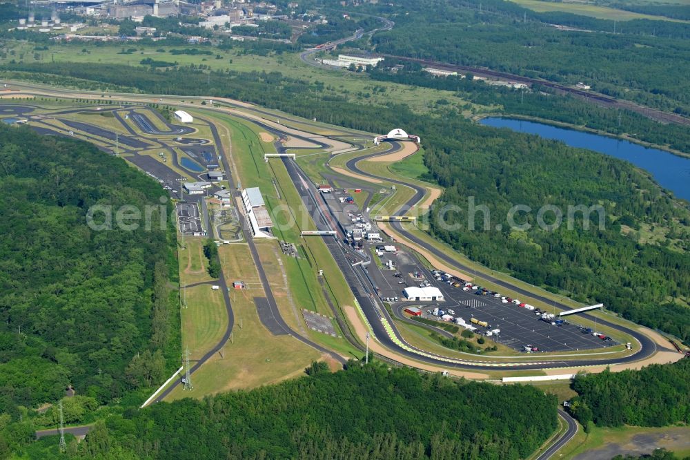 Aerial photograph Most - Racetrack racecourse Autodrom Most on Tvrzova in Most in , Czech Republic