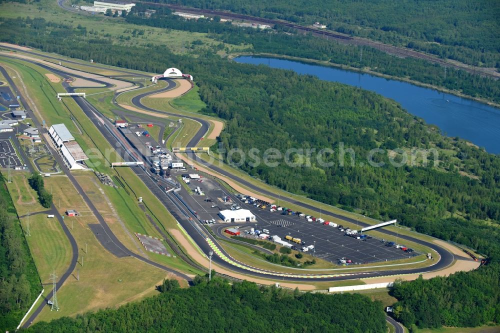 Most from above - Racetrack racecourse Autodrom Most on Tvrzova in Most in , Czech Republic