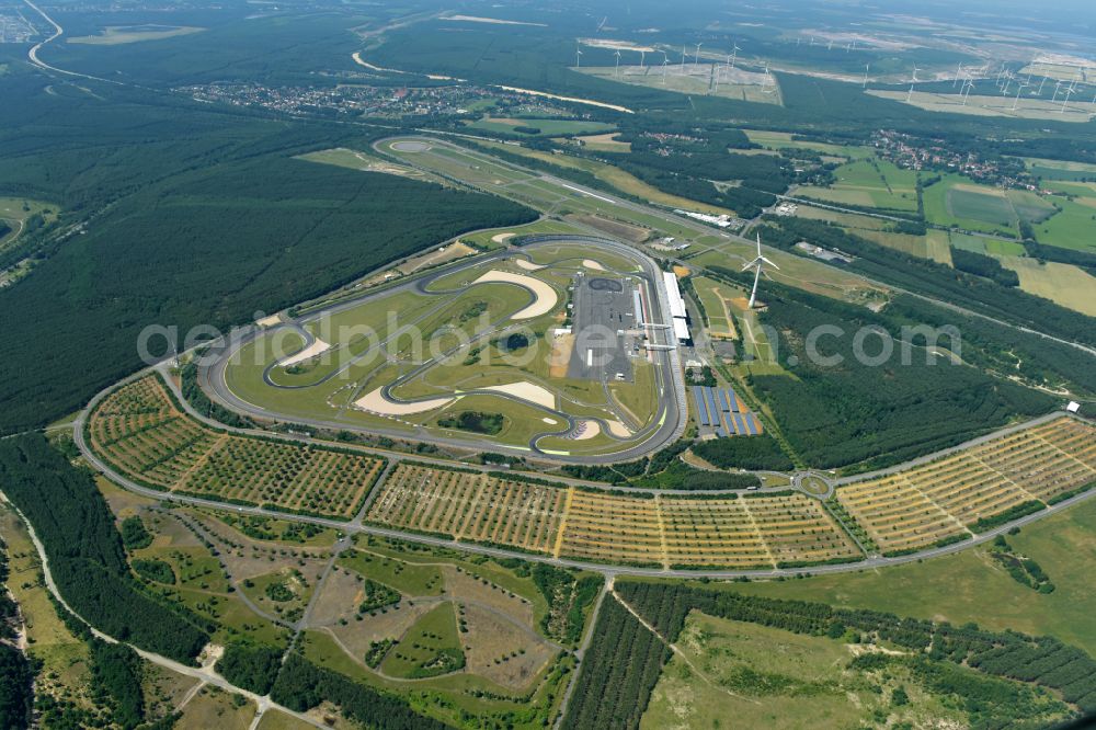 Schipkau from the bird's eye view: Racetrack racecourse DEKRA Lausitzring on street Lausitzallee in Schipkau in the state Brandenburg, Germany