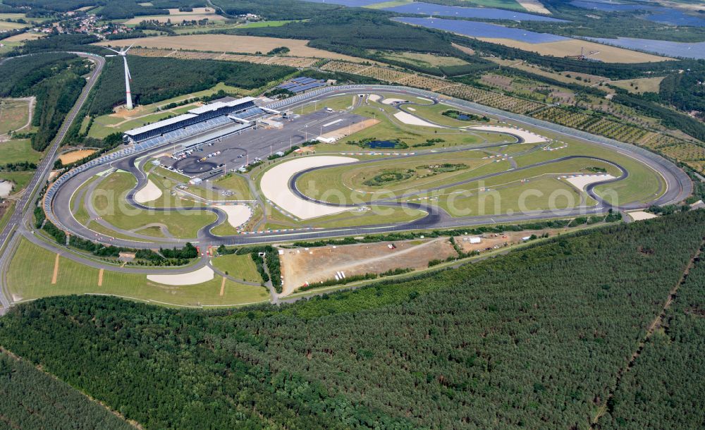 Schipkau from the bird's eye view: Racetrack racecourse DEKRA Lausitzring on street Lausitzallee in Schipkau in the state Brandenburg, Germany