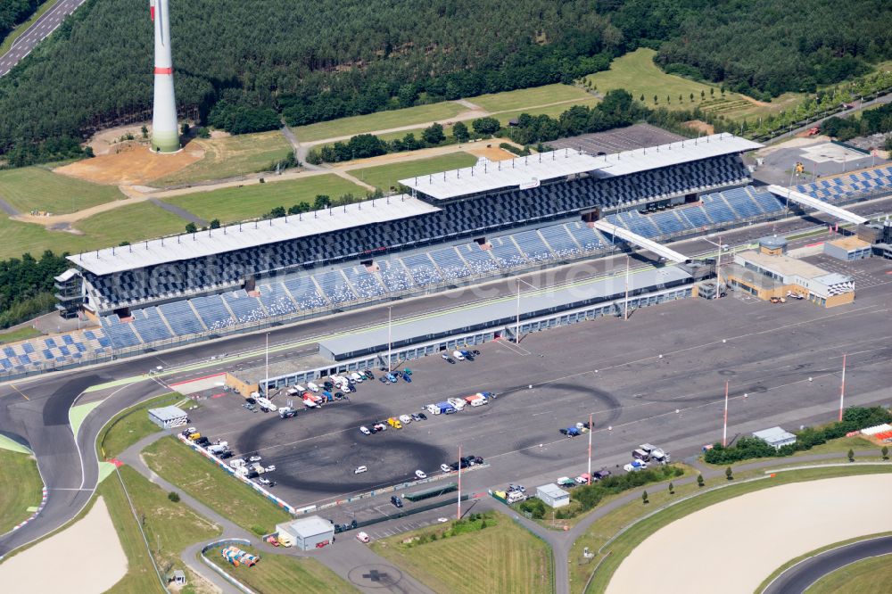 Aerial image Schipkau - Racetrack racecourse DEKRA Lausitzring on street Lausitzallee in Schipkau in the state Brandenburg, Germany