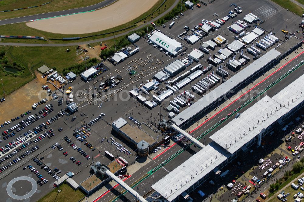 Schipkau from the bird's eye view: Racetrack racecourse DEKRA Lausitzring on street Lausitzallee in Schipkau in the state Brandenburg, Germany