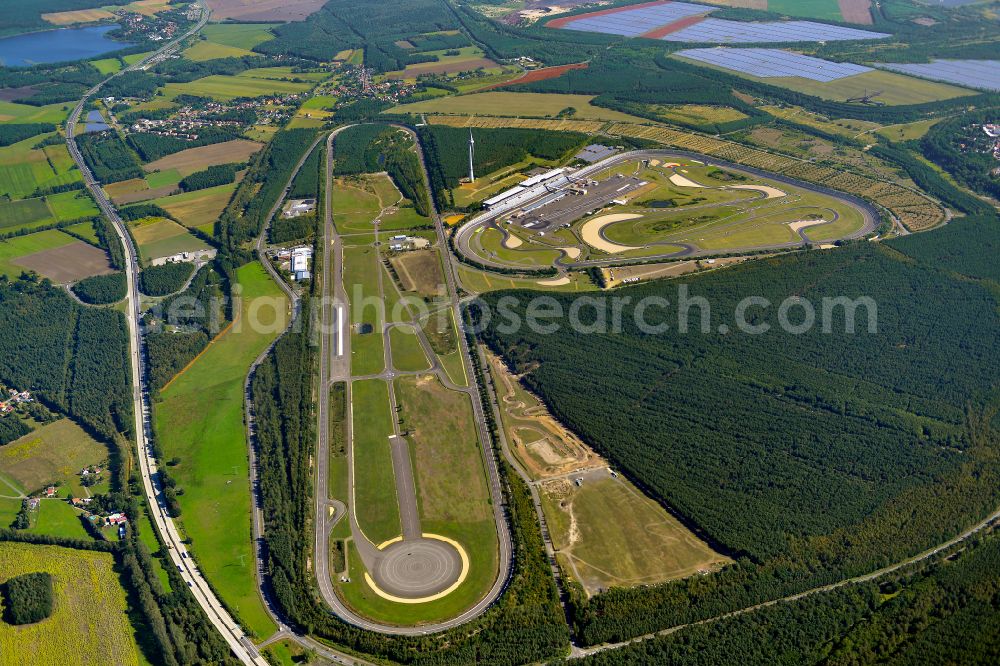 Schipkau from the bird's eye view: Racetrack racecourse DEKRA Lausitzring on street Lausitzallee in Schipkau in the state Brandenburg, Germany