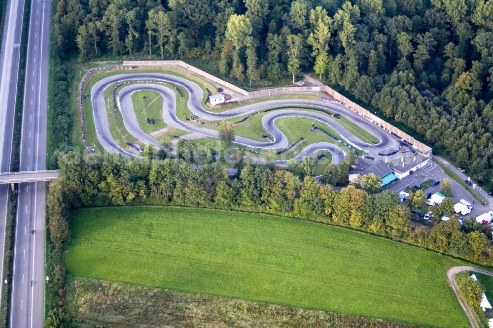 Appenweier from the bird's eye view: Racetrack racecourse Gocart Bahn des RMSV Urloffen e.V. in Appenweier in the state Baden-Wuerttemberg