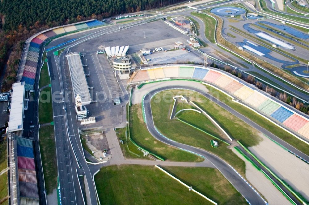 Hockenheim from above - Racetrack racecourse Hockenheimring Baden-Wuerttemberg in Hockenheim in the state Baden-Wuerttemberg, Germany