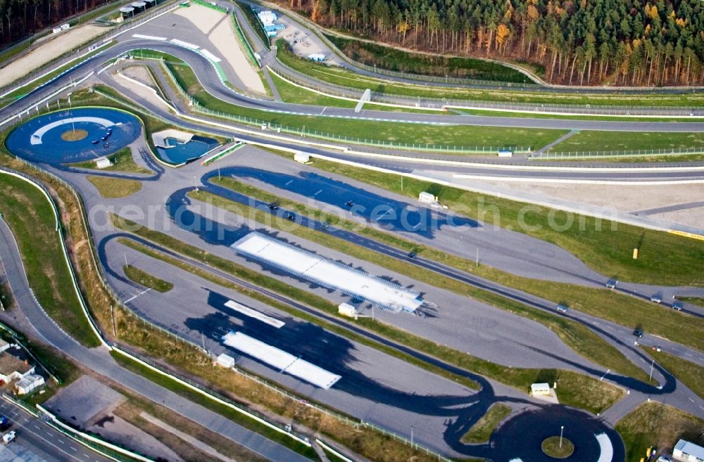 Hockenheim from the bird's eye view: Racetrack racecourse Hockenheimring Baden-Wuerttemberg in Hockenheim in the state Baden-Wuerttemberg, Germany