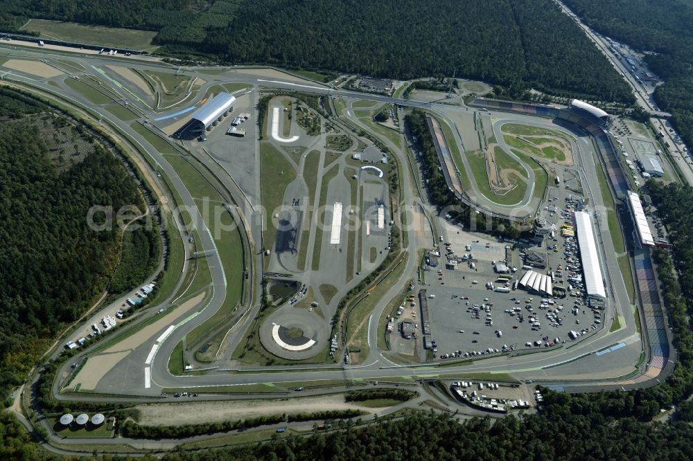 Hockenheim from above - Racetrack racecourse in Hockenheim in the state Baden-Wuerttemberg