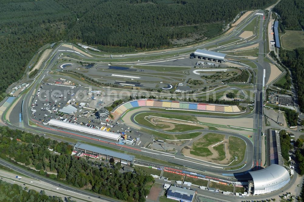 Hockenheim from above - Racetrack racecourse in Hockenheim in the state Baden-Wuerttemberg