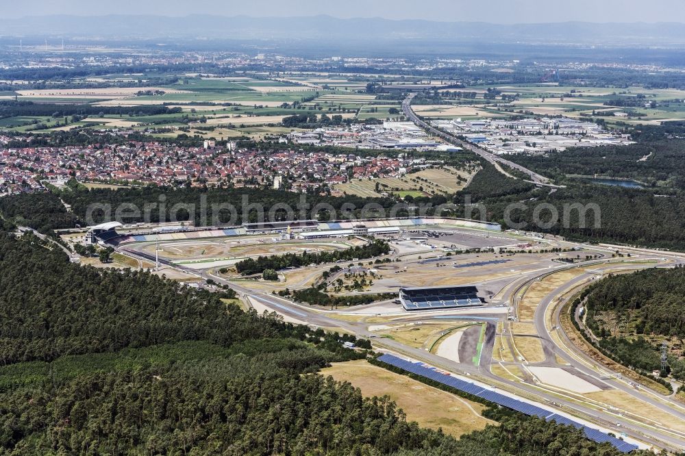 Hockenheim from above - Racetrack racecourse in Hockenheim in the state Baden-Wuerttemberg