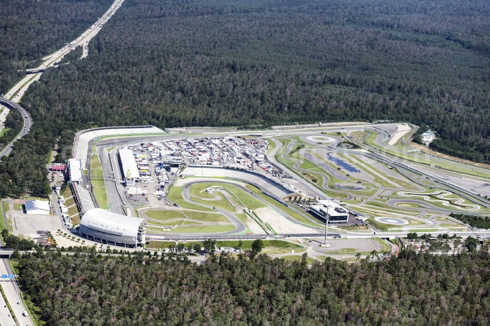 Hockenheim from above - Racetrack racecourse in Hockenheim in the state Baden-Wuerttemberg