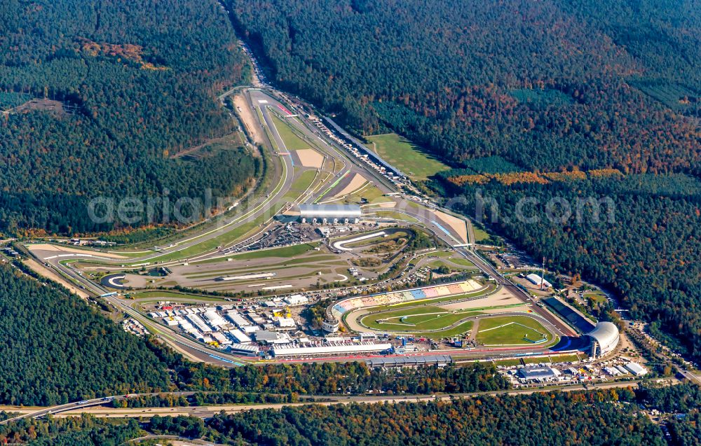 Hockenheim from the bird's eye view: Racetrack racecourse in Hockenheim in the state Baden-Wuerttemberg