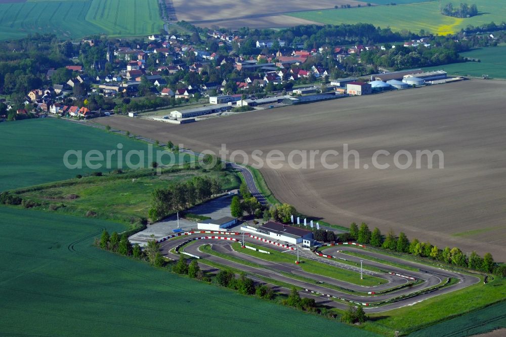 Belleben from the bird's eye view: Racetrack racecourse of Kartbahn Motodrom Belleben on Alslebener Strasse in Belleben in the state Saxony-Anhalt, Germany