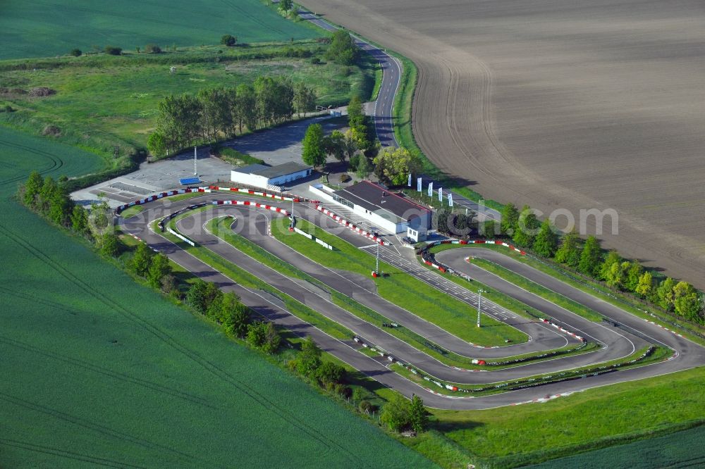 Aerial image Belleben - Racetrack racecourse of Kartbahn Motodrom Belleben on Alslebener Strasse in Belleben in the state Saxony-Anhalt, Germany