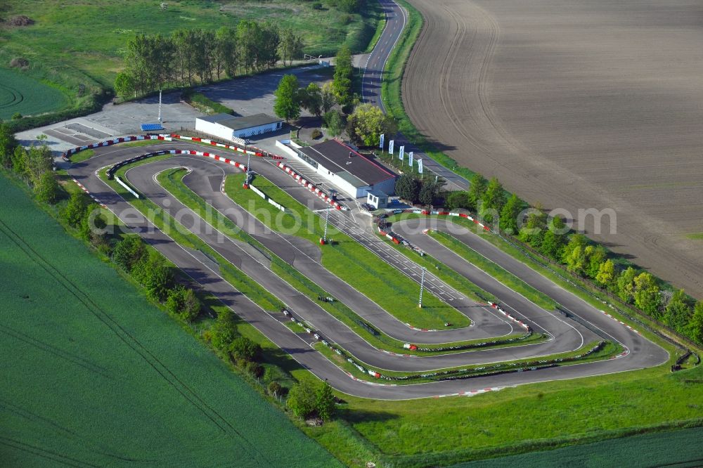 Aerial photograph Belleben - Racetrack racecourse of Kartbahn Motodrom Belleben on Alslebener Strasse in Belleben in the state Saxony-Anhalt, Germany