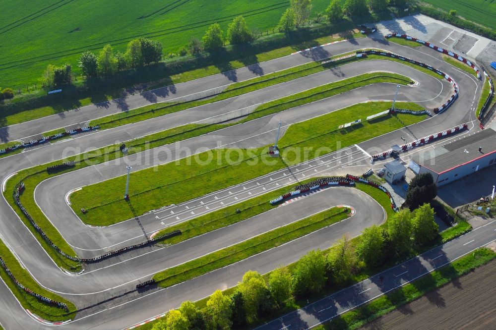 Belleben from the bird's eye view: Racetrack racecourse of Kartbahn Motodrom Belleben on Alslebener Strasse in Belleben in the state Saxony-Anhalt, Germany