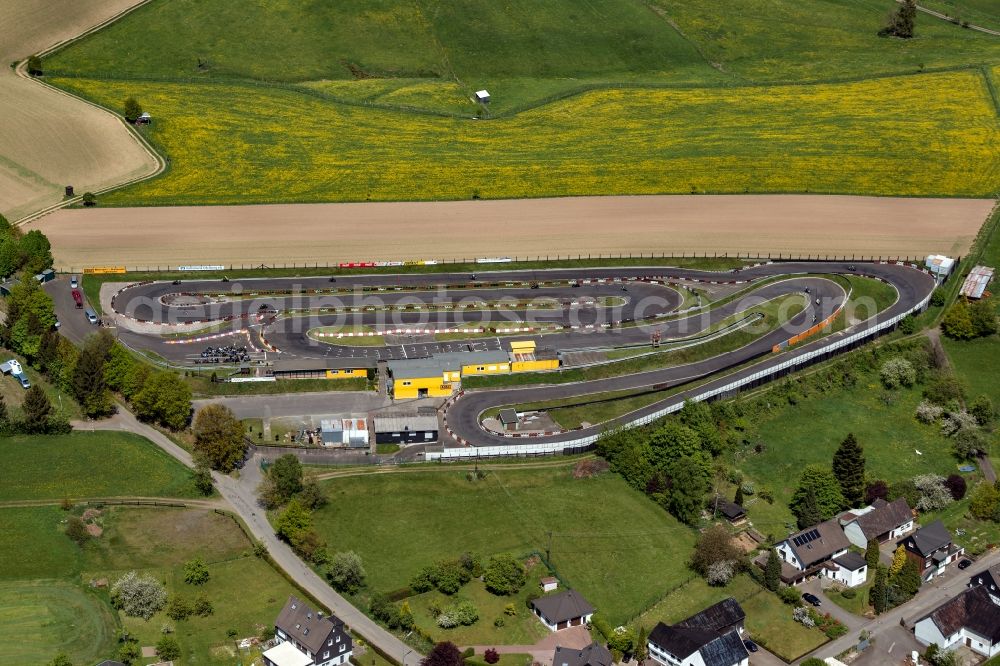 Aerial photograph Reichshof - Racetrack racecourse Oberbergischer Go-Kart-Ring Hahn on Halbhustener Weg in Reichshof in the state North Rhine-Westphalia, Germany