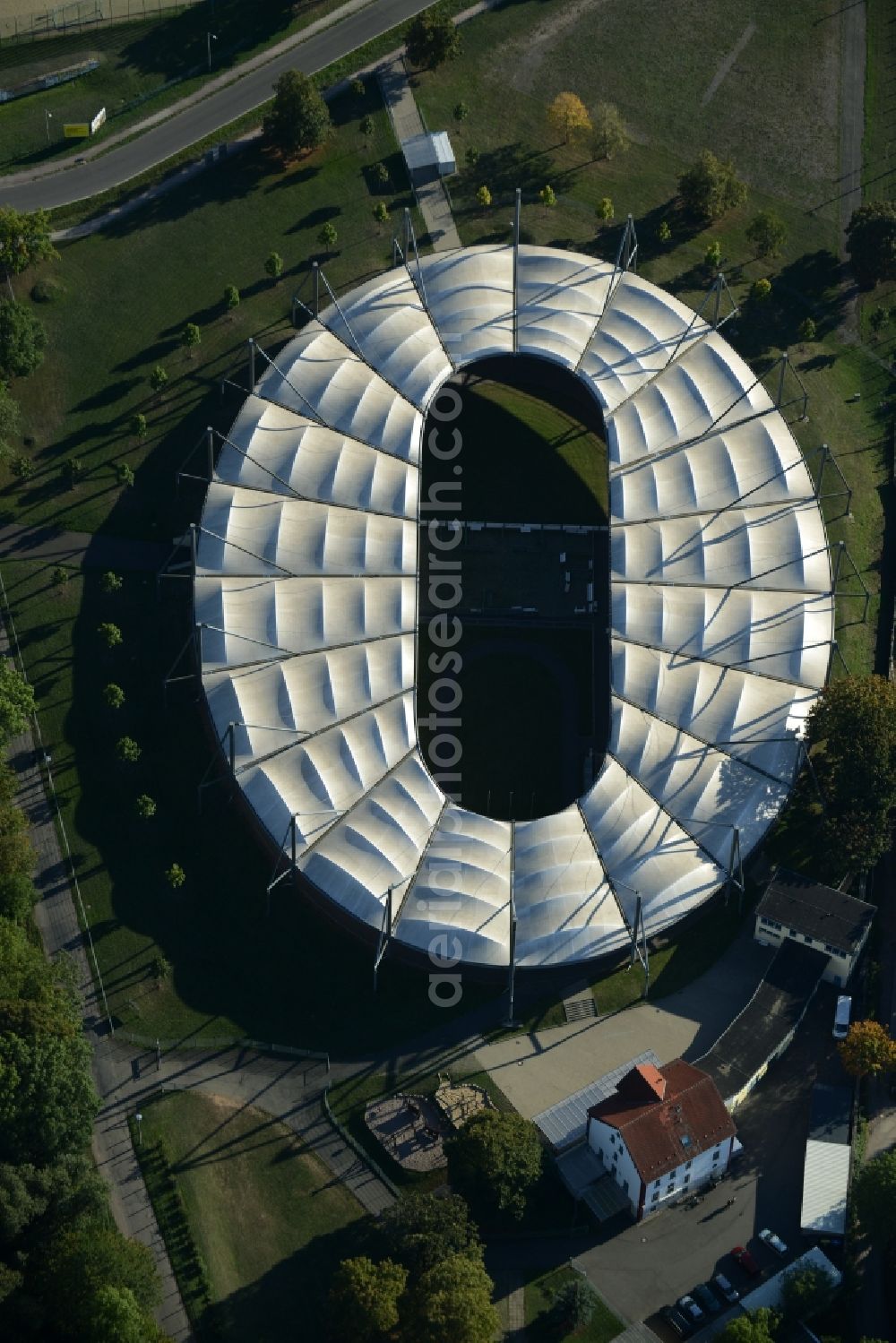 Erfurt from above - Racetrack in the velodrome Andreasried in Erfurt in Thuringia