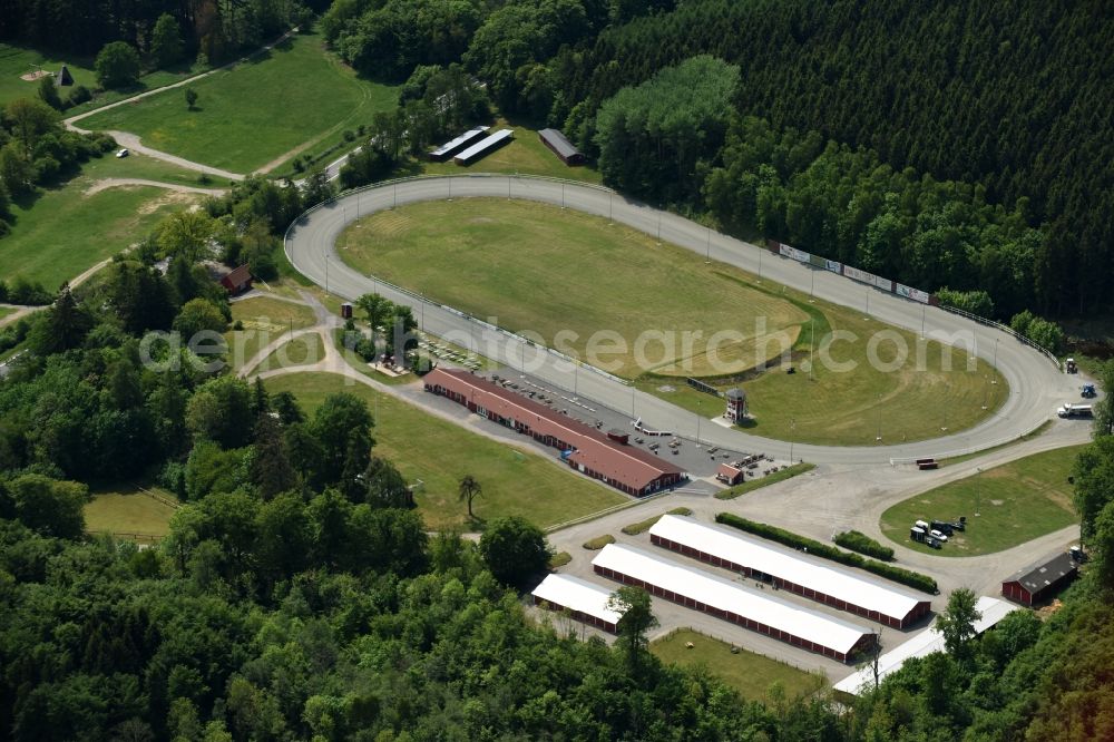 Aakirkeby from the bird's eye view: Racetrack racecourse - trotting Bornholms Travselskab on Segenvej in Aakirkeby in Region Hovedstaden, Denmark