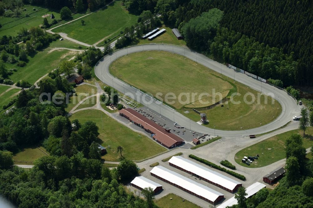 Aerial image Aakirkeby - Racetrack racecourse - trotting Bornholms Travselskab on Segenvej in Aakirkeby in Region Hovedstaden, Denmark