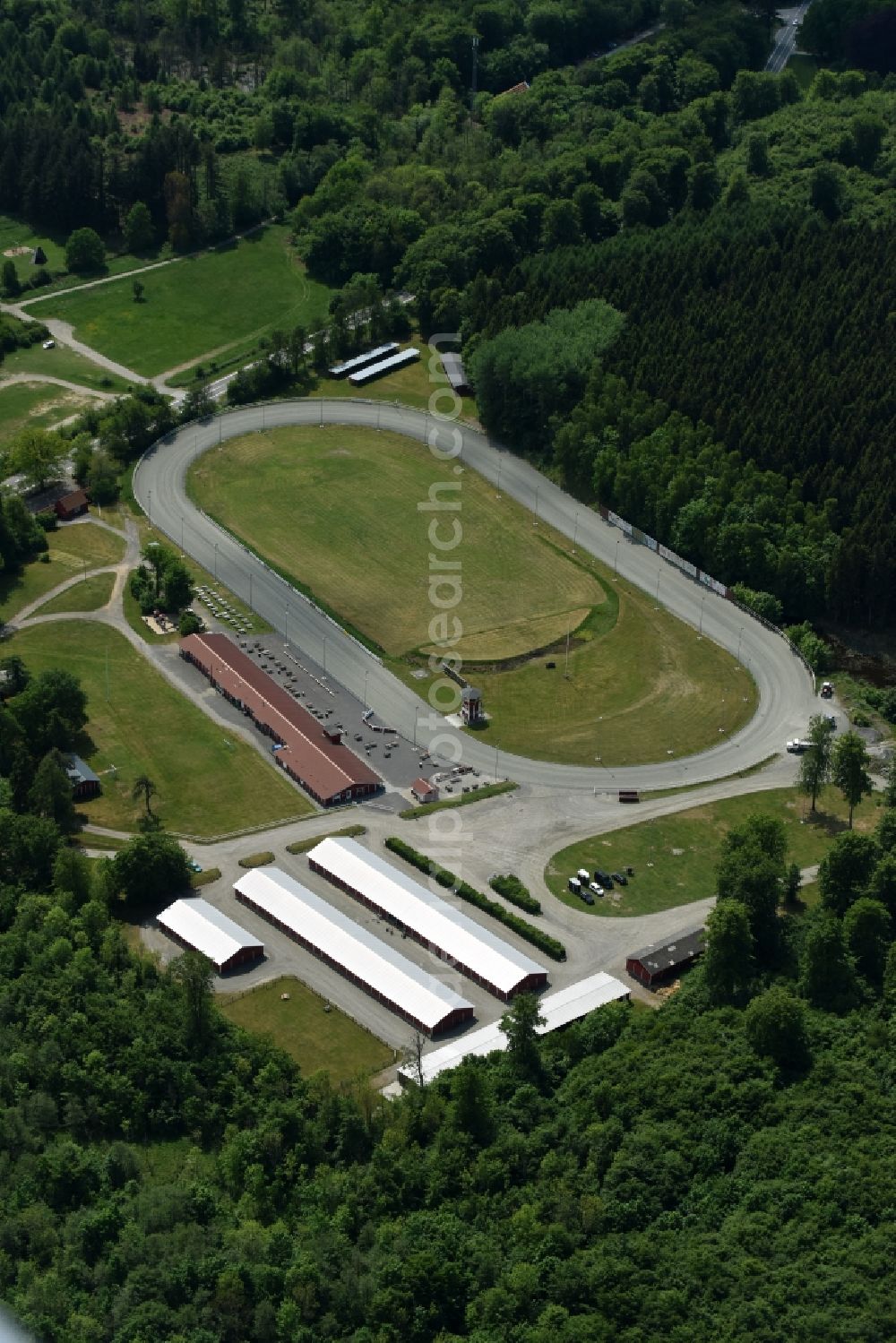 Aerial photograph Aakirkeby - Racetrack racecourse - trotting Bornholms Travselskab on Segenvej in Aakirkeby in Region Hovedstaden, Denmark