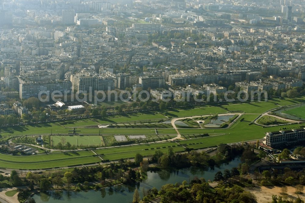 Paris from the bird's eye view: Racetrack racecourse - trotting Hippodrome Auteuil on Route d'Auteuil aux Lacs in Paris in Ile-de-France, France