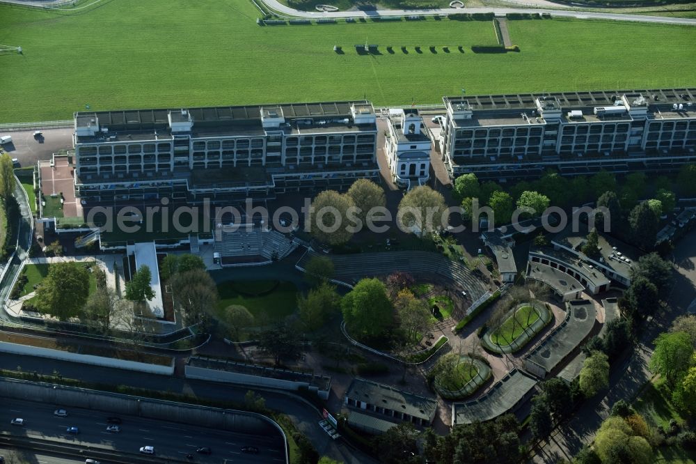 Paris from above - Racetrack racecourse - trotting Hippodrome de Longchamp an der Route des Tribunes in Paris in Ile-de-France, France